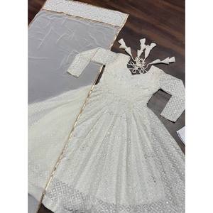 Conjunto de traje Anarkali de diseñador para mujer Ropa de fiesta elegante con trabajo Bordado de hilo - Product Image 1