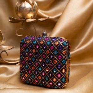Pochette de soirée élégante noire avec broderie multicolore pour femme – Sac de créateur pour événements - Product Image 2