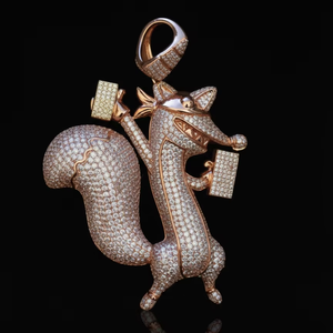 Colgante de diamantes Iced Out Fox 925 en oro rosa con pavé de diamantes, colgante de dibujos animados, amuleto de animal, colgante de estilo Hip Hop para hombre - Product Image 1