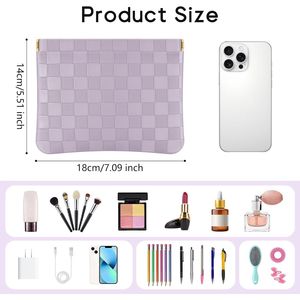 2 pezzi di borse cosmetiche portatili in pelle per donna, borsetta a quadretti con portamonete e porta rossetto - Product Image 2