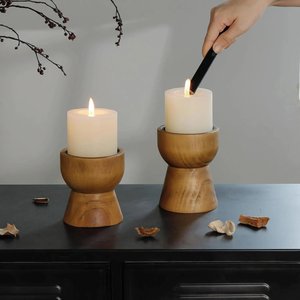Custom Handmade Mango Wood Spindle Pillar <b>Candle</b> Holder Set Rustic Vintage Decorative <b>Candle</b> Stand for Living Room and Wedding T - Product Image 5