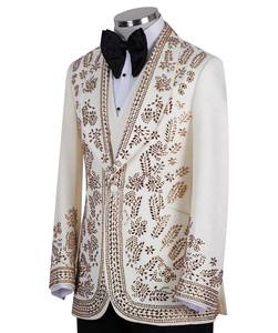 Men’s White & Gold Rhinestone Embroidered Tuxedo Suit – Luxury Designer Wedding <b>Blazer</b> for Groom, Prom & Evening Party Wear - Product Image 4