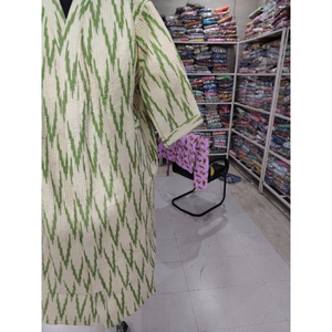 Chemisier décontracté pour femme en mélange de coton, col en V, motif géométrique vert, style kimono, respirant, haut d'été, tissé à la main, point ouvert, cadeau - Product Image 3