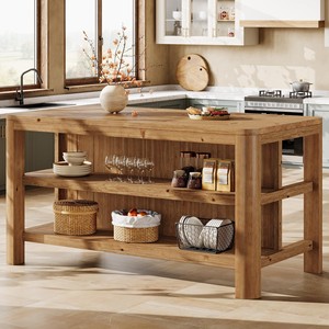 Mango Wood Kitchen Island with Open <b>Shelving</b> - Wholesale Handcrafted Furniture - Product Image 5