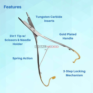 Porte-aiguille Mathieu avec ciseaux intégrés, pinces et aiguille à ciseaux, lames coupantes, 6,5 pouces, instrument chirurgical - Product Image 2