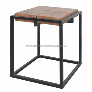 Mesa de Centro con Estructura Metálica Industrial y Tapa de Madera de Mango |   Diseño Cuadrado Moderno |   Muebles de Sala de Estar 2026, Lo Más Nuevo - Product Image 1