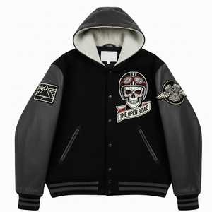 Veste universitaire à capuche pour homme, douce et confortable, avec broderie et patchs, style Letterman. - Product Image 1