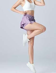 Shorts Deportivos Fluidos y Transpirables de Cintura Alta para Mujer, Shorts de Gimnasio, Running, Tenis, Falda Deportiva de Lona - Product Image 4