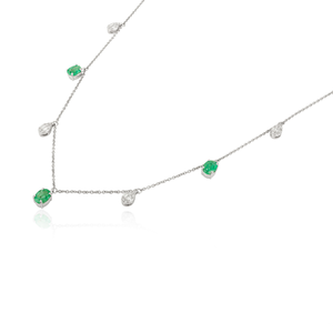 Custom Design Manufacturer Natural Emerald & Diamond 14K Pure White Gold <b>Stacking</b> Charm Chain <b>Necklace</b> Birthstone Jewelry - Product Image 5