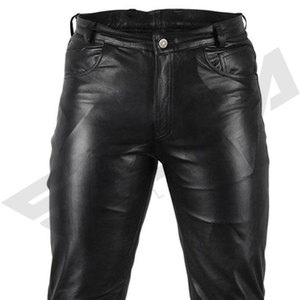 SALVA LEATHER Premium Leather Satin Lining Casual Fit 4 Pocket <b>Black</b> Waterproof Winter Midweight Motorcycle Riding <b>Pants</b> for Men - Product Image 1