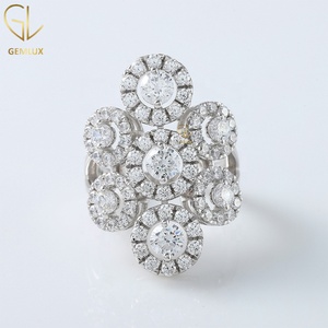 Round Cut Moissanite Diamond <b>Split</b> Shank <b>Ring</b>, Seven Stone Halo Engagement <b>Ring</b>, Cluster <b>Ring</b> For Women Anniversary Gift - Product Image 2