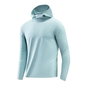 Men's Light Blue Long Sleeve Hooded <b>UV</b> <b>Protection</b> Fishing Shirt Upf 50 Anti-<b>UV</b> Quick Dry Solid Color Pullover Top - Product Image 1