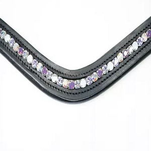 สายรัดคิ้วม้าหนังแท้ Havana สีน้ำตาลหรือสีดำ,สายรัดเปล่าแต่งช่องคริสตัลใสและสีทองแบบพรีเมียม - Product Image 5