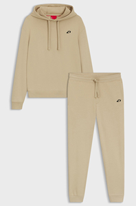 Conjunto de Sudadera con Capucha y Pantalones Deportivos para Hombre, Color Beige, Corte Regular, Estilo Casual, Color Sólido con Logotipo Frontal, Ropa de Otoño - Product Image 5