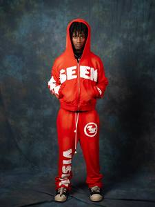 Seek Streetwear Tracksuit Set Gradient Color Hooded Full Zipper Loose Fit Men's Autumn Fashion Sweatshirt <b>Pants</b> With Pockets - Product Image 4