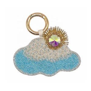 <b>Large</b> <b>Beaded</b> Sun & Cloud Bag Charm Key Chain Hold to Keys or Bag Charm Hand Embroidery <b>Beaded</b> Key Chains Gifted to Her Birthday - Product Image 1