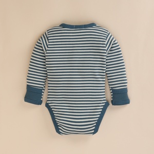 Body à manches longues en bambou bio élasthanne de qualité supérieure Teal Stripe Baby Clothing - Product Image 2