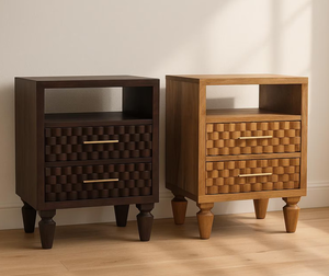 Table de chevet en bois à 2 tiroirs, design moderne et nouveau, avec un attrayant motif floral, artisanat du marché indien. - Product Image 3