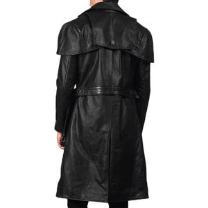 Men's Back Faux Leather Trench Coat <b>Gothic</b> Western Long Straight Cut Coat Streetwear 2026 - Product Image 4