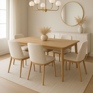 Mesa de Comedor Rectangular de Madera Minimalista y Lujosa Combinada con Sillas de Tela Ergonómicas y Suaves - Product Image 1