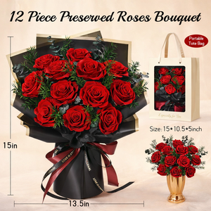 Elvrogest SA Ramo de Rosas Rojas Preservadas, 12 Piezas, Flores Eternas, Regalo de Lujo para San Valentín, Cumpleaños, Arreglo de Mesa - Product Image 3
