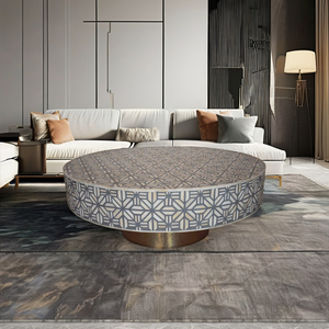 Table basse moderne d'incrustation d'os de forme ovale de vente chaude de qualité supérieure avec la base d'or - Product Image 3