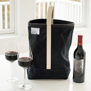 Black Canvas Wine Tote <b>Bag</b> with Beige Handle <b>Medium</b> <b>Size</b> Functional Design for Carrying Bottles and Glasses - Product Image 1