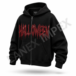 Custom Men Oversized Black Zip Up <b>Hoodie</b> with <b>Red</b> Graphic Print Heavyweight Streetwear Sweatshirt Casual Hip Hop Pullover <b>Hoodie</b> - Product Image 2