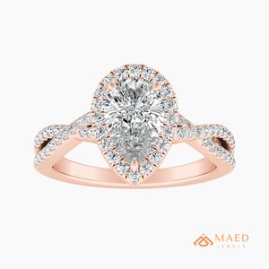 แหวนหมั้นเพชรโมอิสซาไนต์ทรงลูกแพร์ประดับเพชรแบบ Halo Prong Setting สีโรสโกลด์ ของขวัญเครื่องประดับหรูหราสำหรับผู้หญิง สำหรับวันครบรอบแต่งงาน - Product Image 1