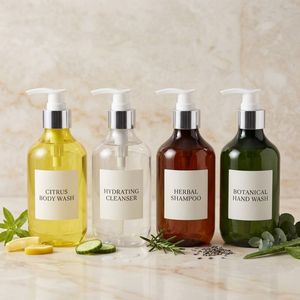 Flacon pompe rond en PET, capacité personnalisée, pour emballage cosmétique en plastique ambré ou vert, fabricant vietnamien certifié OEM/ODM - Product Image 2