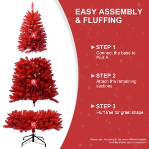 Arbre de Noël en PVC rouge pur de 4 pieds avec 456 branches à charnière Installation facile et support en métal stable Décoration de vacances audacieuse - Product Image 6