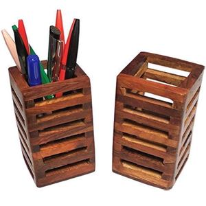 Wood Pen Holder Trending Wooden Natural Finished Rectangle Shaped <b>Desk</b> Organizer Wooden Pen Holder - Product Image 1