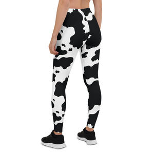 High Waist Cow Print <b>Leggings</b> Women Full Length Stretchy Sporty Yoga Tights Black White Animal Pattern Sublimation Printed - Product Image 3
