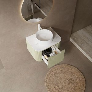 Mobile bagno moderno DINA da 24 pollici a parete con lavabo, bordi curvi e mobiletto a righe con cassetti - Lusso e funzionalità - Product Image 3