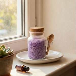 Sel de Bain Bio Végan Relaxant avec Cuillère en Bois, Pot en Liège, Sel Minéral Naturel, Vente en Gros, Marque Privée - Product Image 4