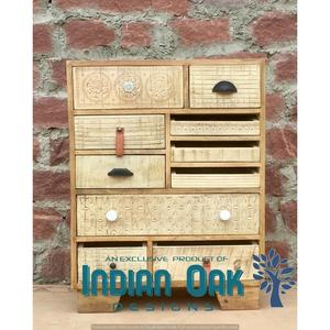 Coffre en bois de manguier à cinq tiroirs en beige rustique à l'aspect antique Tailles assorties Commode de lingerie faite à la main Rangement pour cuisine et salle à manger - Product Image 2