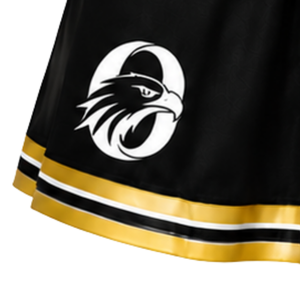 Jupe plissée noire de cheerleading avec bordure rayée jaune et blanche, uniforme de performance athlétique pour femmes et filles, tenue d'équipe - Product Image 6