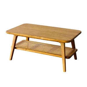 Mesa de Centro de Madera Duradera y Ecológica de Estilo Moderno de Mediados de Siglo con Estante de Almacenamiento de Ratán, Madera Sólida para Sala de Estar, Proyecto Hotelero - Product Image 2