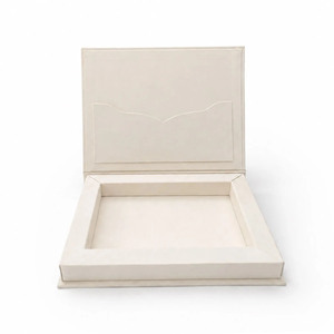 Ivory Suede Hinged Lid Invitation <b>Box</b> | Luxury Acrylic <b>Wedding</b> <b>Card</b> <b>Box</b>, Foil Stamp Custom | Wholesale, Made in Thailand - Product Image 2