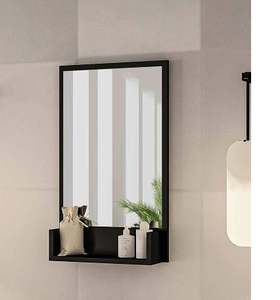Espejo de Pared Moderno con Marco Negro y Estante de Almacenamiento - Espejo de Baño Minimalista para Decoración del Hogar, Espejo con Marco de Metal Resistente - Product Image 1