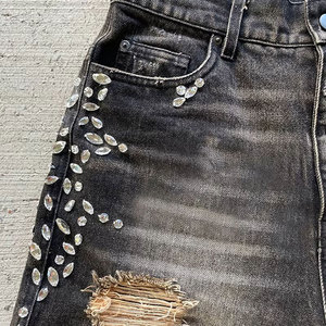 Pantalones Cortos Bermuda de Mezclilla Lavada para Hombre, de Cintura Alta, con Cierre de Cremallera, Estilo Gótico, Rotos, Transpirables, de Tela 100% Algodón Tejido - Product Image 5