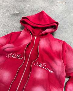 Custom Acid Wash Cropped Zip Up Hoodie with Script Embroidery Oversized Fit Heavyweight Fleece Streetwear Hoodies Manufacturer - Product Image 4