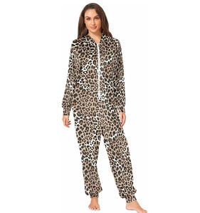 Latest Design Solid Pattern <b>Womens</b> Fleece Onesie Plus Size Footed Breathable <b>Thermal</b> 100% Cotton High Quality Relaxation Front - Product Image 5