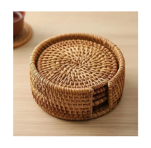 Rattan Coaster <b>Placemat</b> With Holder Round Tea Cup Rattan <b>Placemats</b> <b>Wicker</b> Coaster Heat Resistant Coaster - Product Image 4