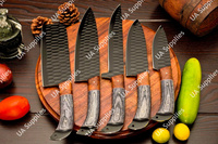 Ensemble de couteaux de cuisine professionnels en acier inoxydable extra-affûté, personnalisables OEM/ODM, vente en gros, avec étui en cuir et manche ergonomique en bois