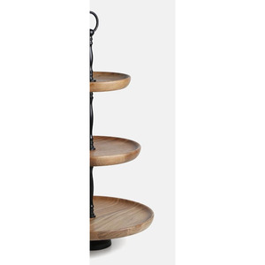 Three-<b>Tier</b> Wooden <b>Cake</b> Stand Featuring Natural Wood Grain Trays Black Metal Spindle Rod Convenient Ring Handle For Serving - Product Image 5