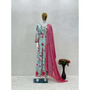 Conjunto de traje de fiesta para mujer de diseñador con trabajo de secuencia - Product Image 4