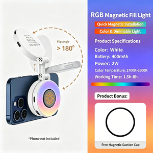 ไฟเซลฟี่แม่เหล็ก RGB 2-in-1 พร้อมขาตั้งโทรศัพท์แบบพับได้ ไฟเติมแบบหมุนได้สองแกน พกพาสะดวก มี 3 โหมดแสงสำหรับโทรศัพท์ - Product Image 2