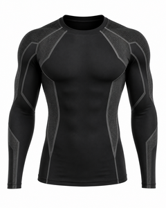 <b>Men's</b> Long Sleeve <b>Compression</b> Rash Guard Black Quick Dry Breathable Eco-Friendly Nylon Polyester Athletic Workout Top - Product Image 1