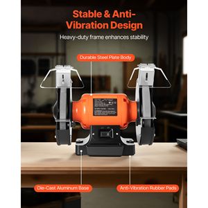 Smerigliatrice da banco monovelocità da 8 pollici ad alta velocità con motore a induzione da 3450 RPM 550W 4.5A, grana 36/60, alimentazione elettrica - Product Image 6